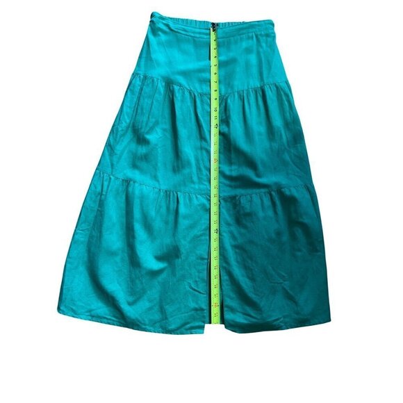 Boho Tired Linen Blend Maxi Skirt M Midnight Sky Green Boho Lagom Lagenlook - Picture 3 of 8